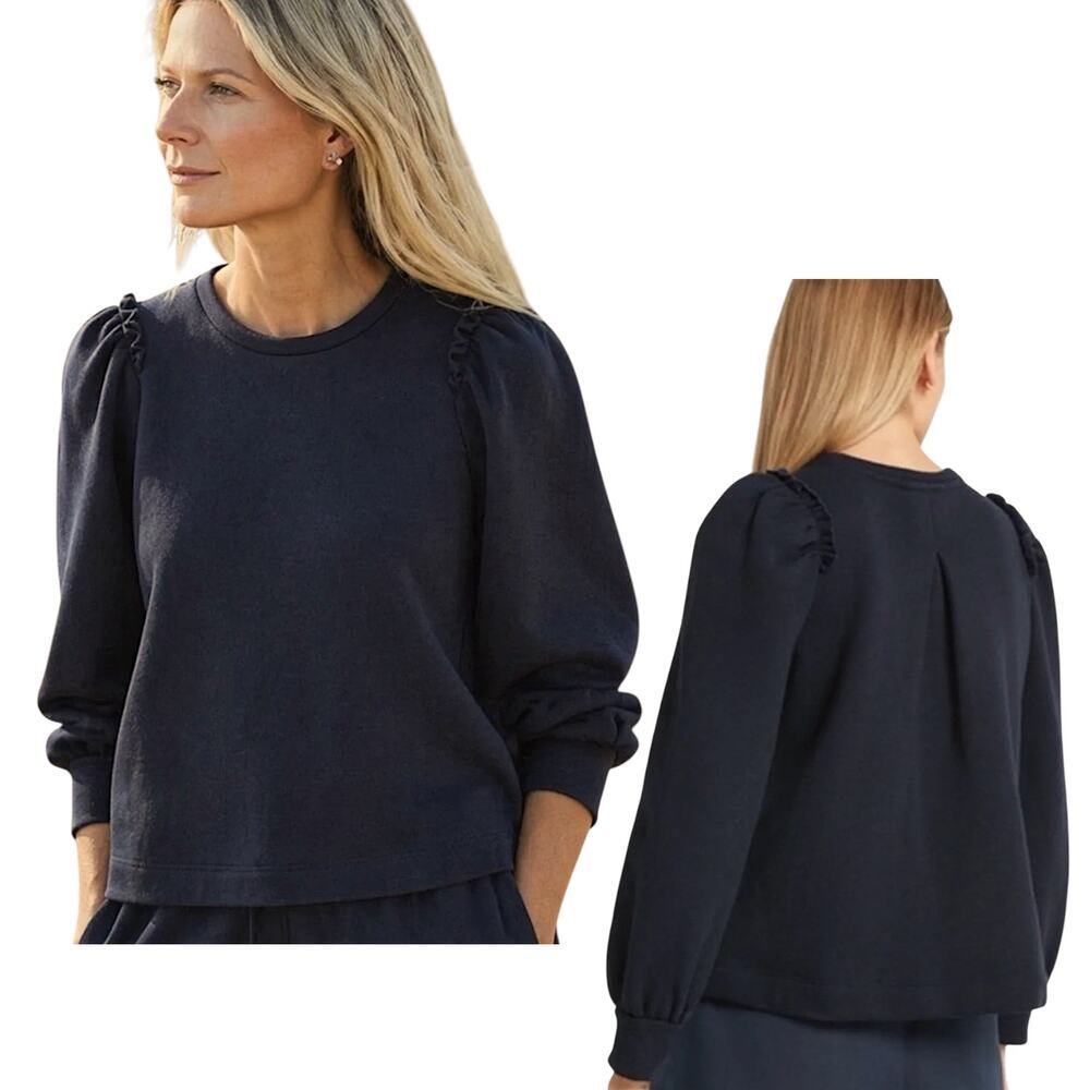 Goop G. Label Womens 'Torres' Puff-Sleeve Ruffle Sweatshirt Pullover Black Small